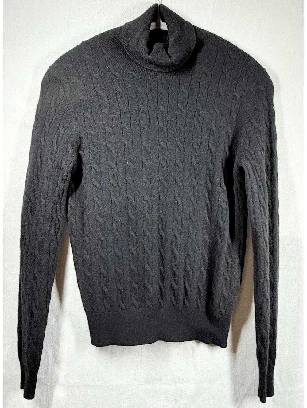 Madison Studio 100% Cashmere Sweater Women M‎ Black  Turtleneck Cable Knit Soft